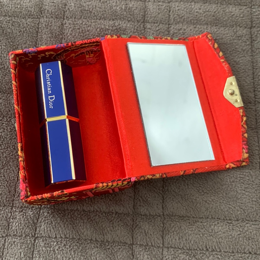 Vintage Asian Floral Lipstick Case with Mirror